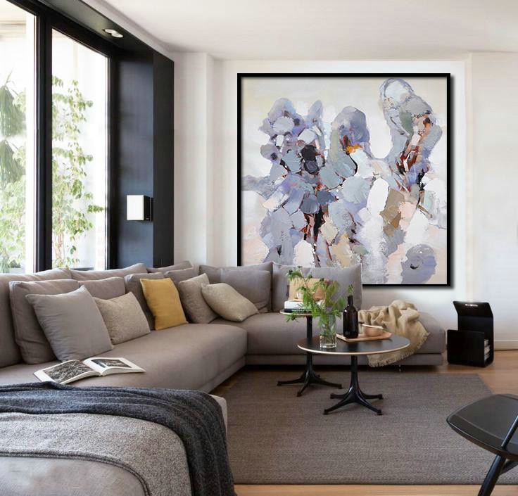 Large Abstract Art Handmade Painting,Oversized Contemporary Art,Textured Painting Canvas Art,White,Gray,Purple.etc